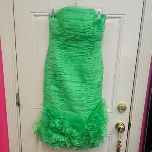 Strapless, Green, Ruffled, Dress, Prom, Wedding, Halloween, Fancy, 90s, 80s,